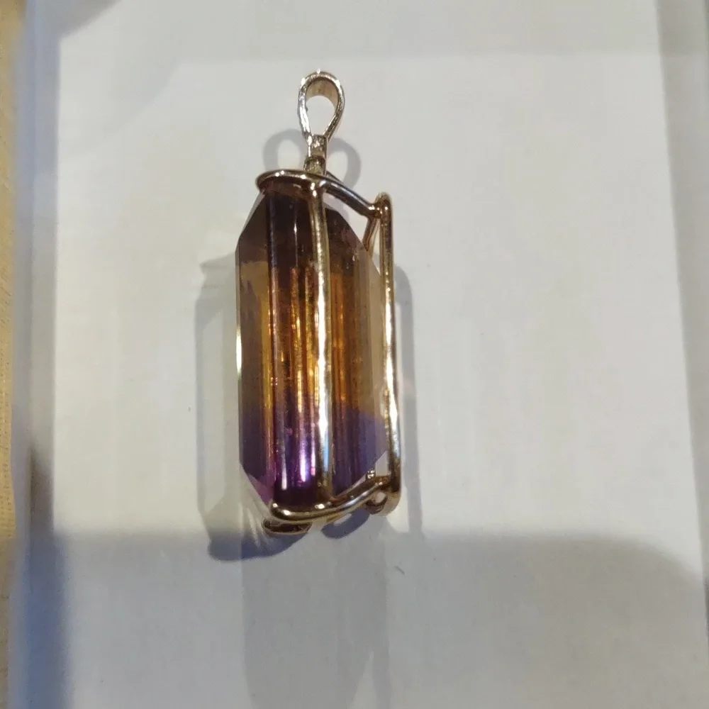 Ametrine Stone pendant amethyst, citrine stone, 14 kt yellow gold diamon…
